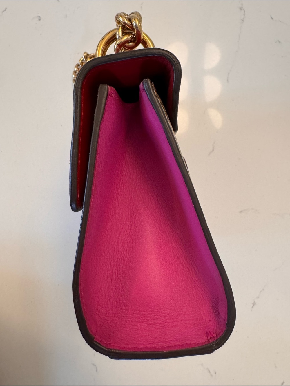 Gucci Red + Pink Leather & Monogram GG Canvas Crossbody with Gold Chain - Picture 4 of 12